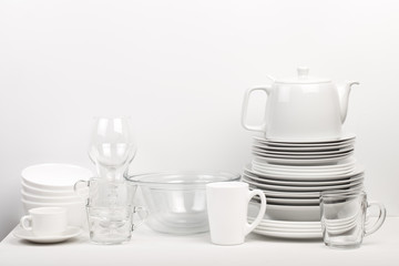 Set of white dishes . table wear