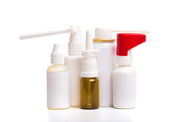 different medical bottles isolated on white background