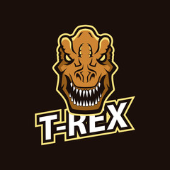 Modern professional logo for sport team. T-rex mascot. Dinosaur vector symbol on a dark background.