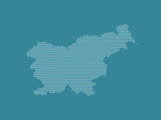 Slovenia vector map using white binary digits on dark background to mean digital country and the advancement of technology illustration
