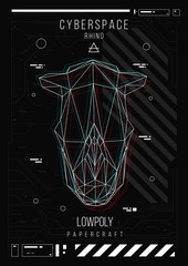 abstract low poly template. Poster with poligonal animal. Layout with futuristic HUD elements.