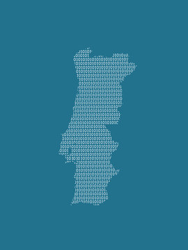 Portugal vector map using white binary digits on dark background to mean digital country and the advancement of technology illustration