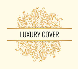 Luxury elegant cover. Golden vector mandala on light background. Decorative ornate round mandala. Invitation, wedding card, scrapbooking, magic symbol.