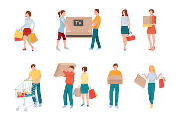 Shopping and retail vector characters set