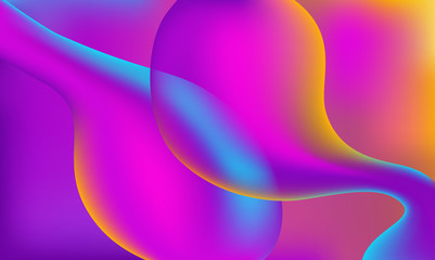 Horizontal abstract vibrant color background with liquid shapes. Wallpaper template is neon purple color. Vector illustration.