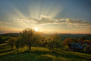 Majestic sunset in the mountains landscape.