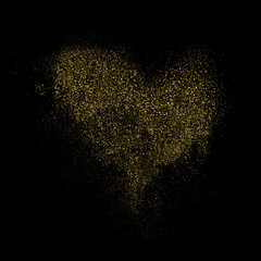 Heart Shape. Gold Glitter Texture Isolated On Black. Amber Particles Color. Celebratory Background. Golden Explosion Of Confetti. Digitally Generated Image. Vector Illustration, Eps 10.
