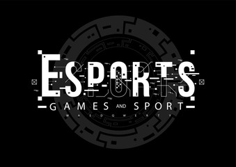 Esports. Conceptual Layout with HUD elements for print and web. Lettering with futuristic user interface elements.