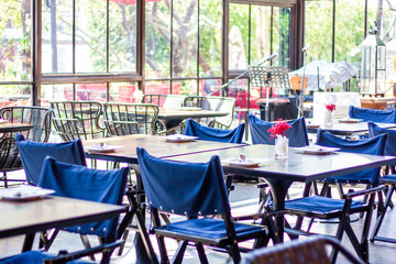 tables and chairs in cafe