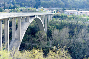 New modern Solkan bridge over Soca river, Nova Gorica, Slovenia, Europe.