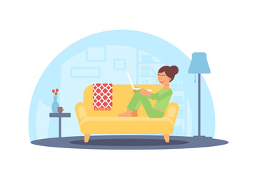 Internet leisure, remote job flat illustration