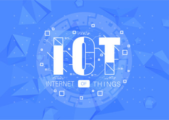 IOT. Conceptual Layout with HUD elements for print and web. Lettering with futuristic user interface elements.