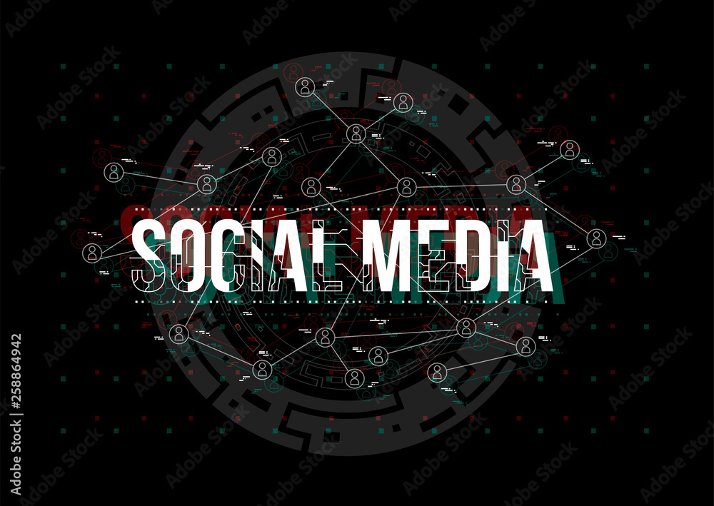 Poster Social Media. Conceptual Layout with HUD elements for print and web. Lettering with futuristic user interface elements.