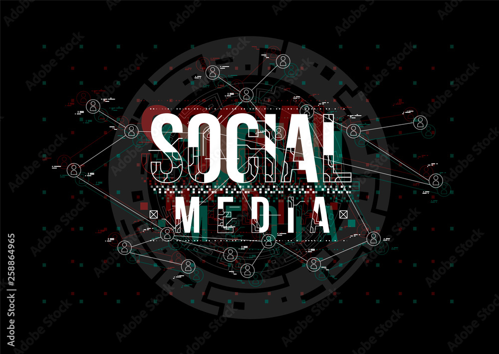 Fototapete Social Media. Conceptual Layout with HUD elements for print and web. Lettering with futuristic user interface elements.