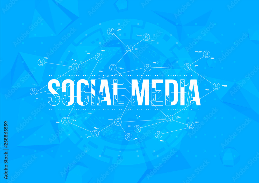 Fototapete social media. conceptual layout with hud elements for print and web. lettering with futuristic user 