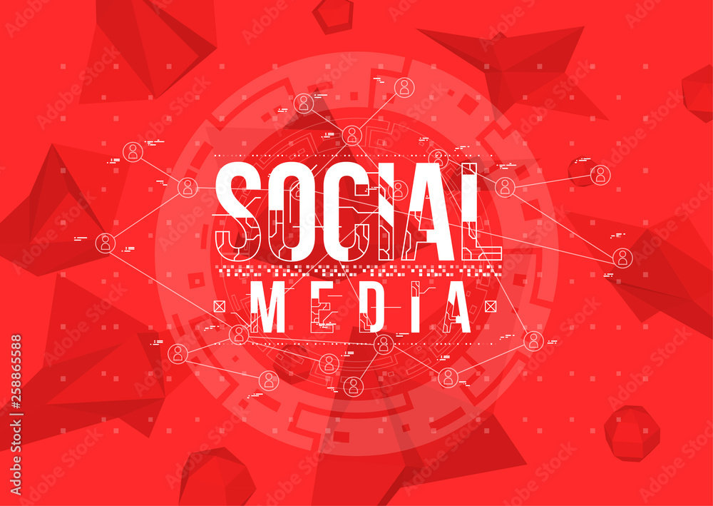 Poster Social Media. Conceptual Layout with HUD elements for print and web. Lettering with futuristic user interface elements.