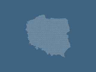 Poland vector map using white binary digits on dark background to mean digital country and the advancement of technology illustration