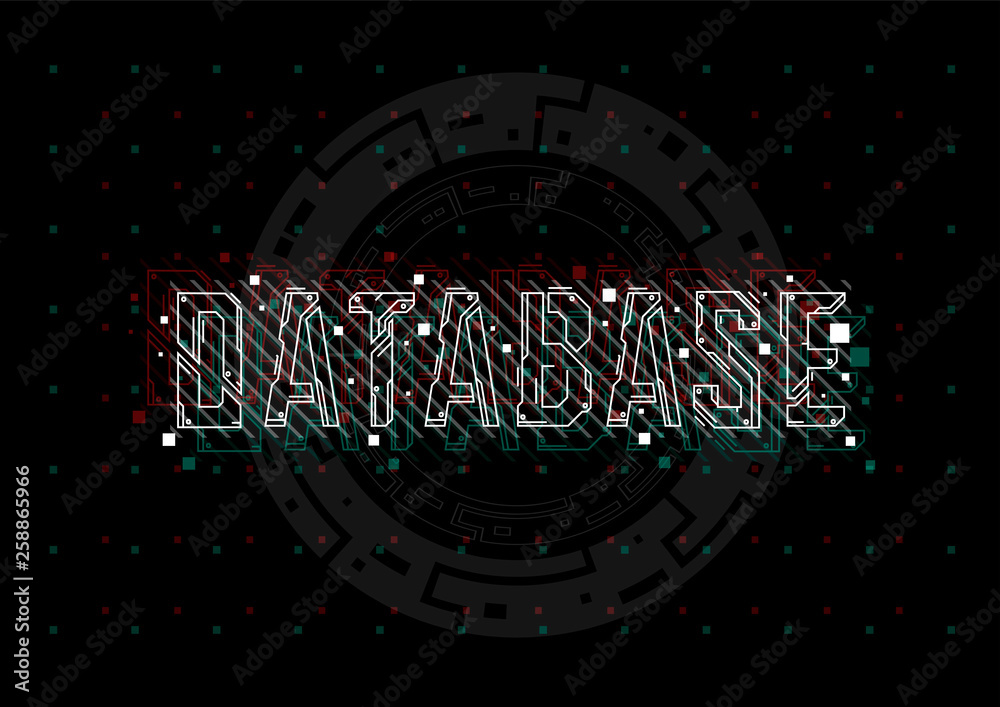 Aufkleber Database Conceptual Layout with HUD elements for print and web. Lettering with futuristic user interface elements.