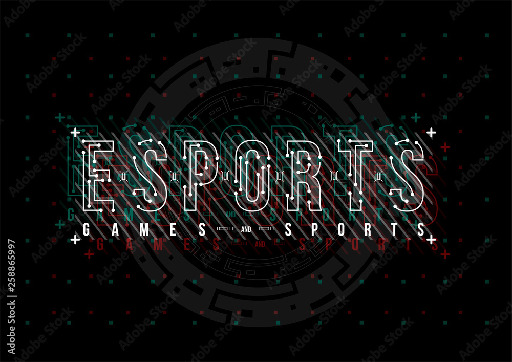 Poster Esports. Conceptual Layout with HUD elements for print and web. Lettering with futuristic user interface elements.