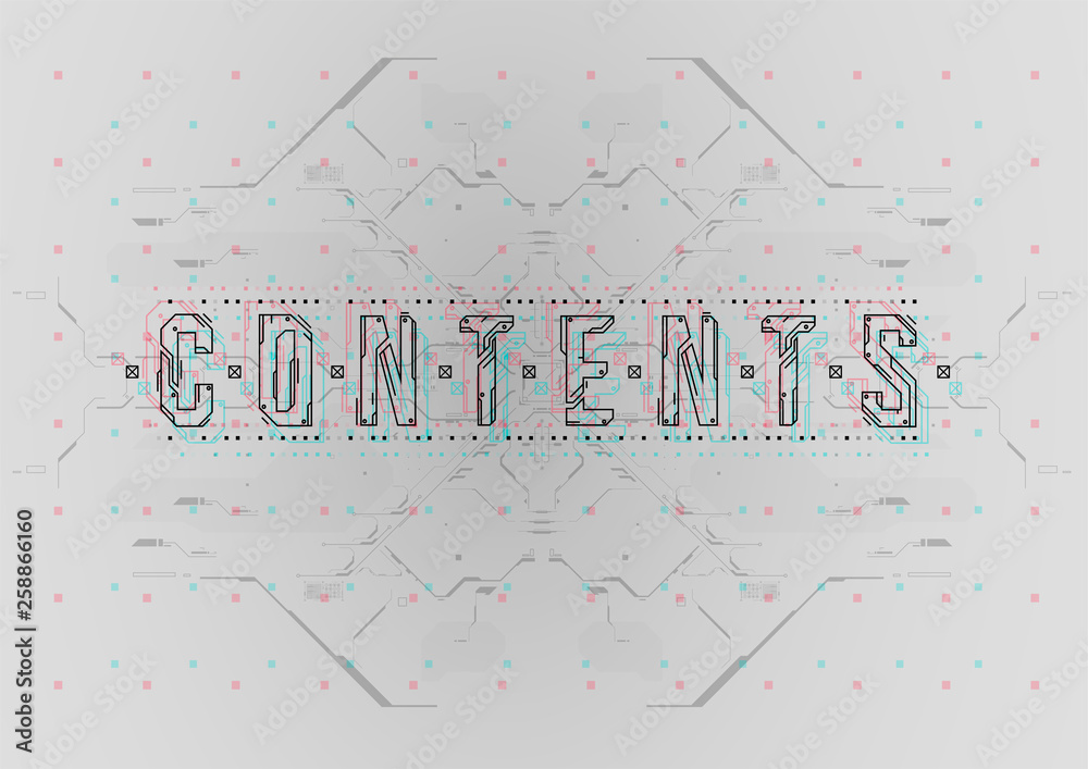 Poster Contents. Conceptual Layout with HUD elements for print and web. Lettering with futuristic user interface elements.