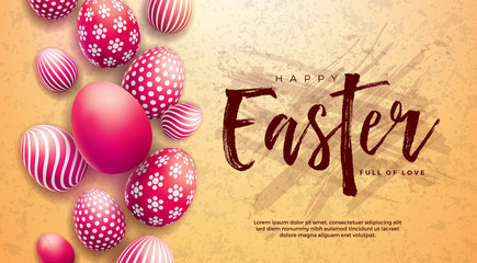 Happy Easter Illustration with Red Painted Egg and Typography Letter on Grunge Background. International Holiday Celebration Vector Design for Greeting Card, Party Invitation or Promo Banner.