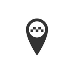 Map pointer with taxi icon isolated. Flat design. Vector Illustration