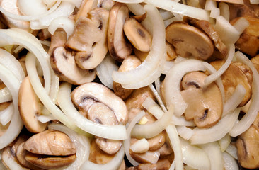 Fresh champignons and onions.