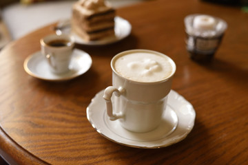 Coffee on set cafe table