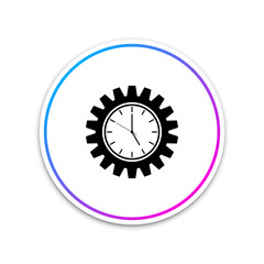 Clock gear icon isolated on white background. Circle white button. Vector Illustration
