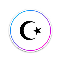 Star and crescent - symbol of Islam icon isolated on white background. Religion symbol. Circle white button. Vector Illustration