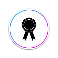 Medal badge with ribbons icon isolated on white background. Circle white button. Vector Illustration