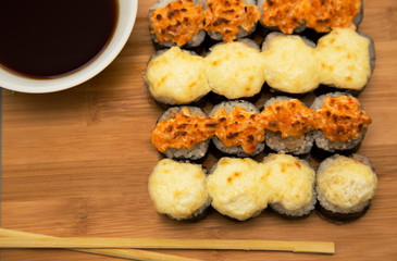 Sushi roll japanese food. Japan restaurant menu. homemade sushi with salmon