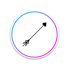 Cupid arrow heart, Valentines Day cards icon isolated on white background. Circle white button. Vector Illustration