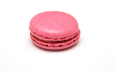 Sweet raspberries macarons isolated on white background