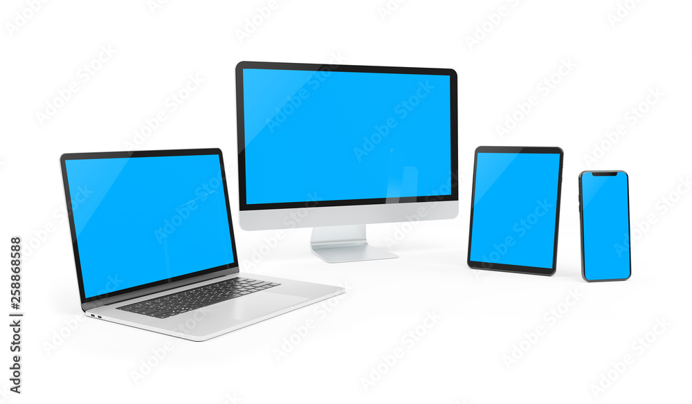 Poster modern devices isolated on white background 3d rendering