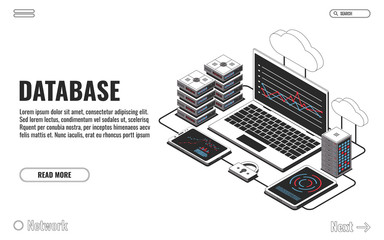 Database, big data, server room, cloud storage icon, information center, hosting services, datacenter and database. Vector illustration