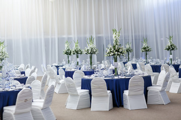 Beautifully wedding decoration in a restaurant, selective focus