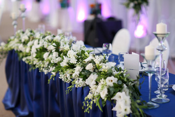 Beautifully wedding decoration in a restaurant, selective focus