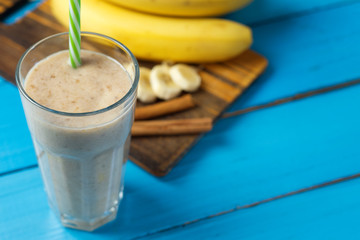 Banana cocktail or smoothie in a glass