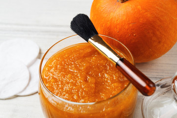 Homemade pumpkin face mask in a glass jar