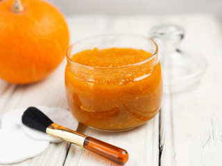 Homemade pumpkin face mask in a glass jar