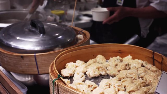 Damplings - traditional thai food in food court. They are made with meat, fish, vegetables and herbs