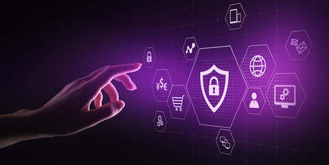 Naklejka premium Cyber Protection Data Security Internet Privacy Internet technology concept on virtual screen.