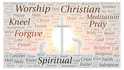 Word Cloud of People Kneeling at Cross