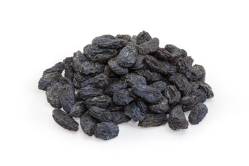 Pile of raisins on a white background