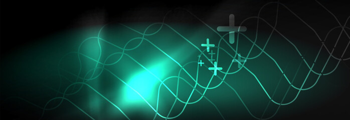 Dark neon light glowing template, abstract vector background lines