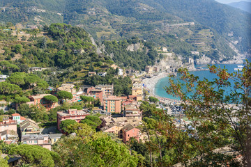 Naklejka premium View of beach in Monterosso al mare. Cinque Terre. Italy