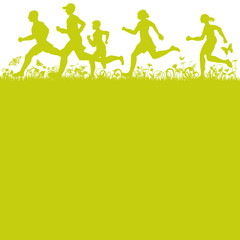 Jogger rennen auf der Frühlingswiese