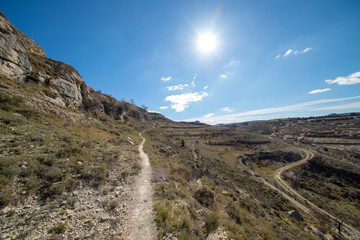 Path through the mountain next to the town of Morella