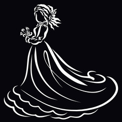 Beautiful lady in a gorgeous dress with a bouquet of flowers